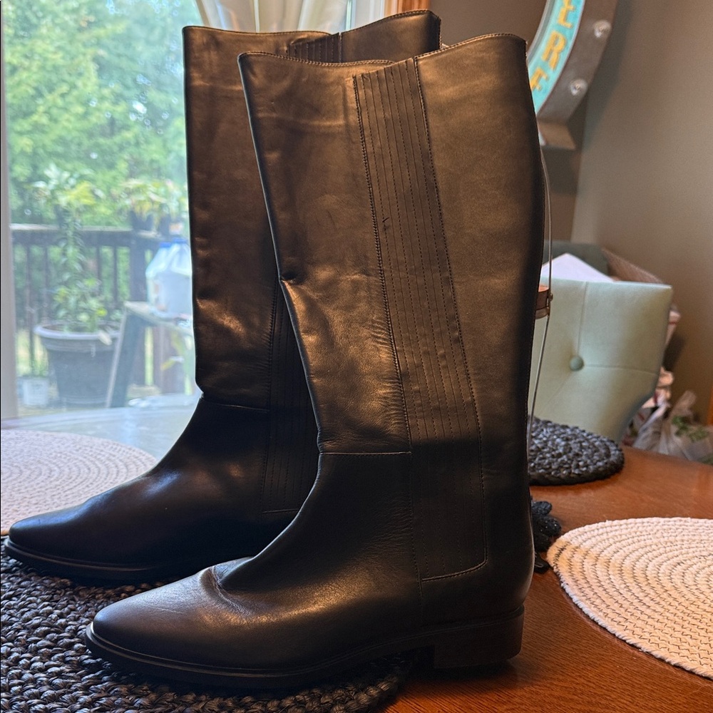 Wide Calf Calvin Kline Black Leather Women's Boots